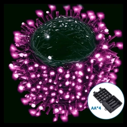 Lampki choinkowe sznur 500LED na 4 baterie AA różowe 25M